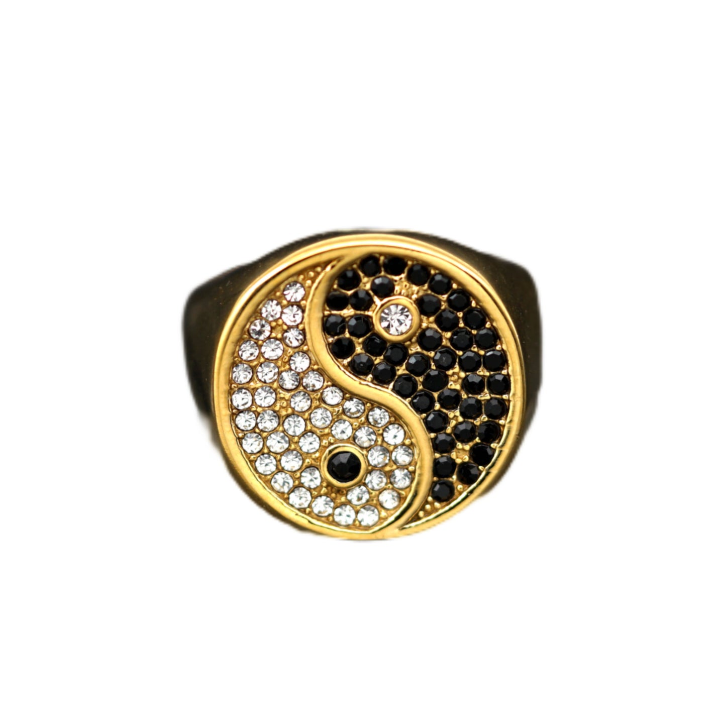 Planderful Retro Tai Chi Ring Stainless Steel With Black White Zircon Unisex Durable Gift For Him And Her