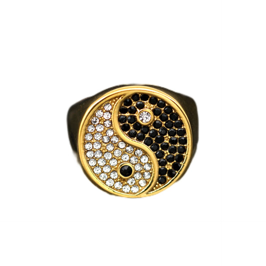 Planderful Retro Tai Chi Ring Stainless Steel With Black White Zircon Unisex Durable Gift For Him And Her