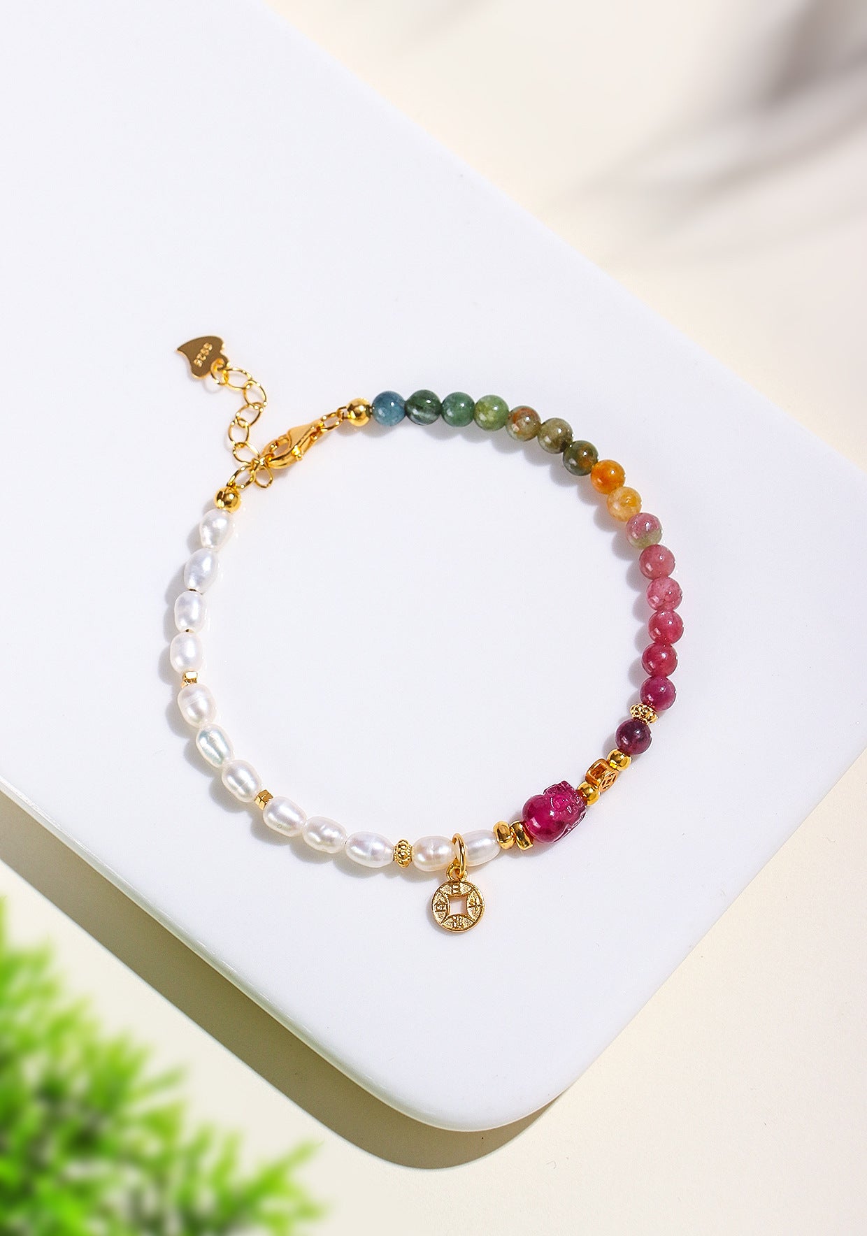 Planderful Fortune's Favor Bracelet – Freshwater Pearl and Tourmaline Elegance