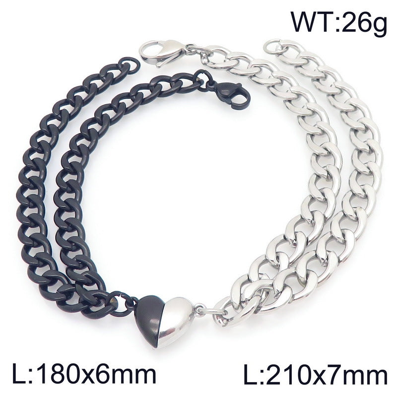 Niche Love Magnetic Bracelet Couple Style – Nk Chain Heart-Shaped Magnet Unisex Titanium