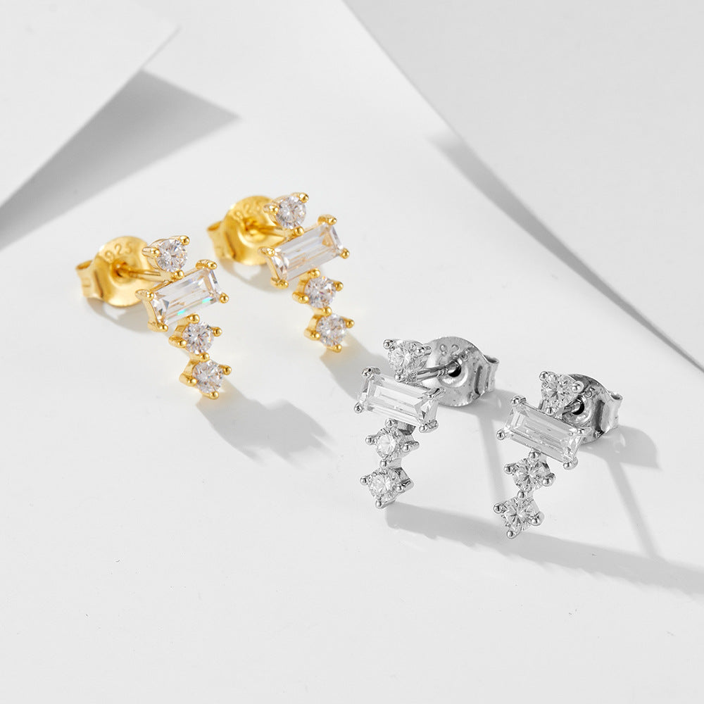 925 Sterling Silver Geometric Square Zircon Stud Earrings Inlaid Zircon