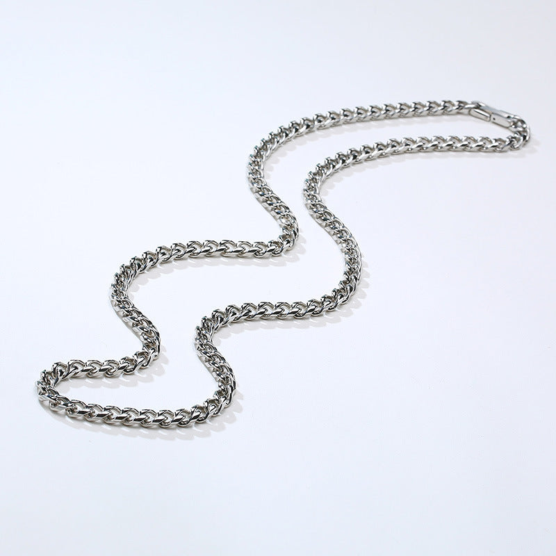 Stainless Steel Round Mill Chain Necklace Steel Men's 6mm Hip Hop Style Jewelry