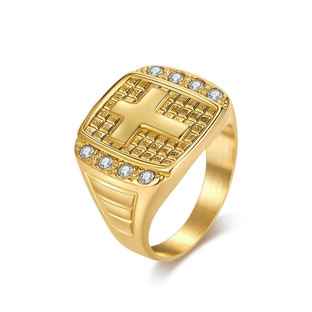 Planderful Cross Titanium Steel Ring For Men With Zircon Inlay Everyday Genie Luxury Jewelry