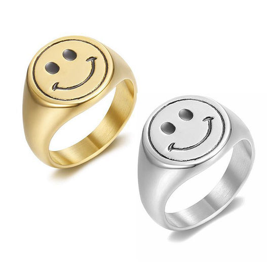 Planderful Smiley Face Ring Unisex Stainless Gold Epoxy