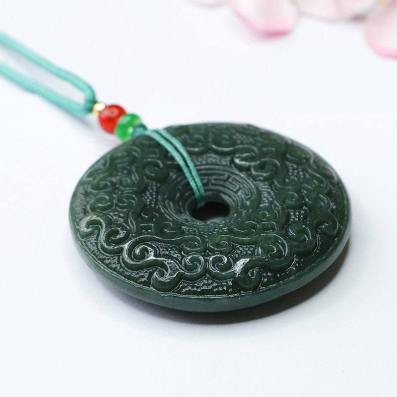 Taqing Hetian Jade Cloud Peace Buckle Pendant