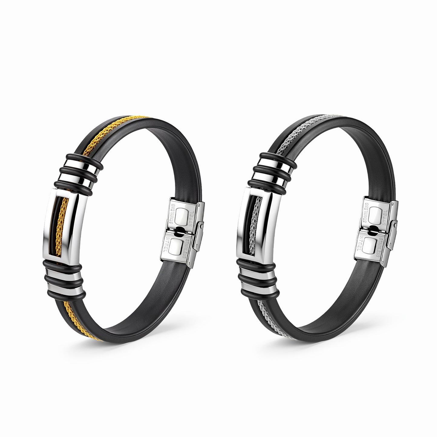 Planderful Stainless Steel Chain Leather Bracelet For Men Durable Weave Trendy European American Unisex Jewelry