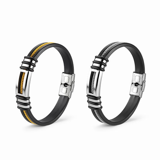 Planderful Stainless Steel Chain Leather Bracelet For Men Durable Weave Trendy European American Unisex Jewelry