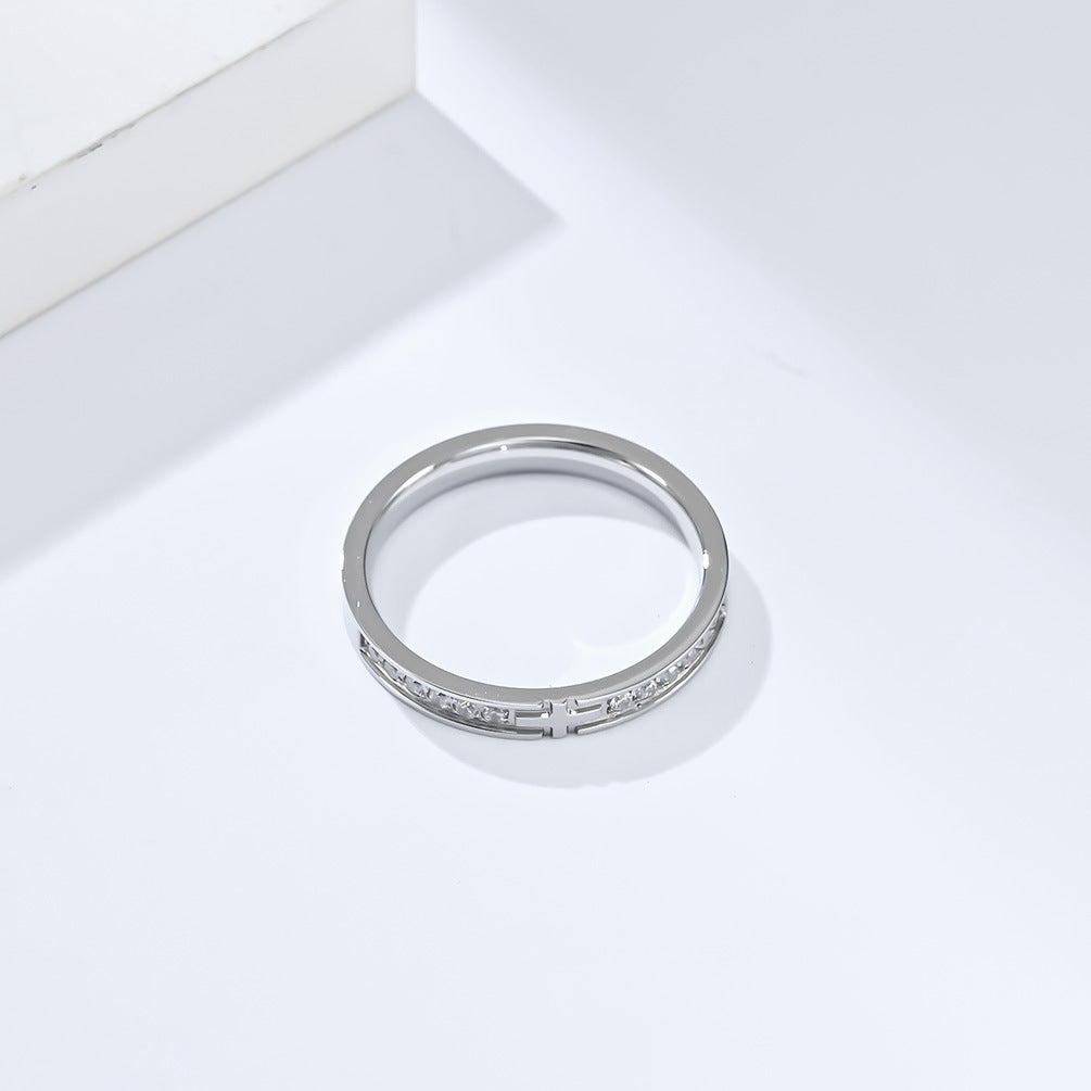Titanium Steel Zircon-Encrusted Cross Love Ring for All