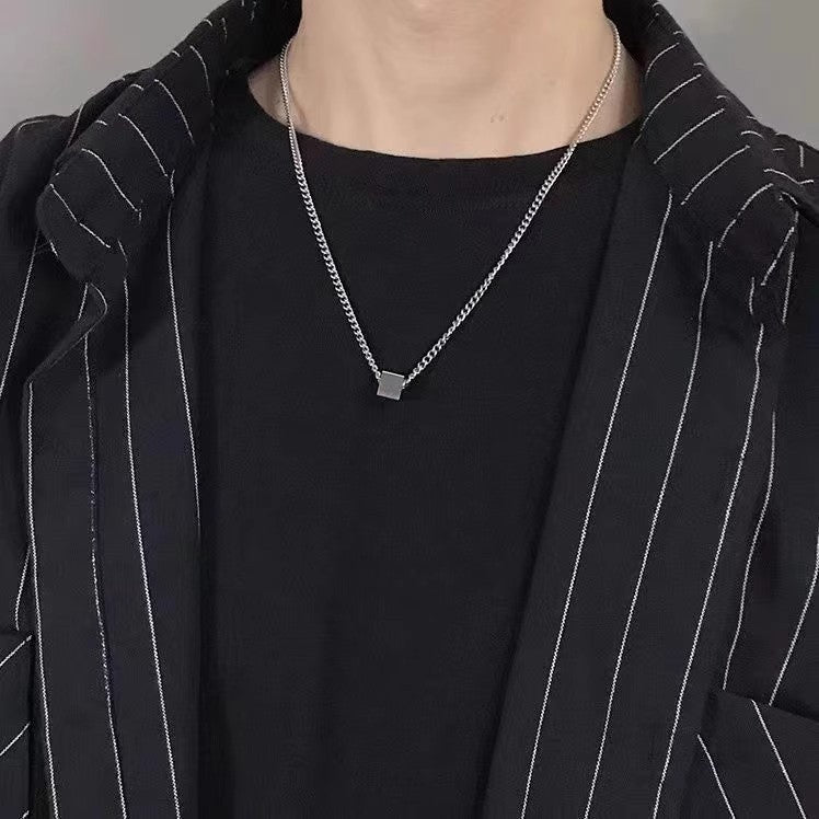 Planderful Jewelry Square Steel Couple Necklace For Him And Her Collarbone Chain With Modern Minimal Design