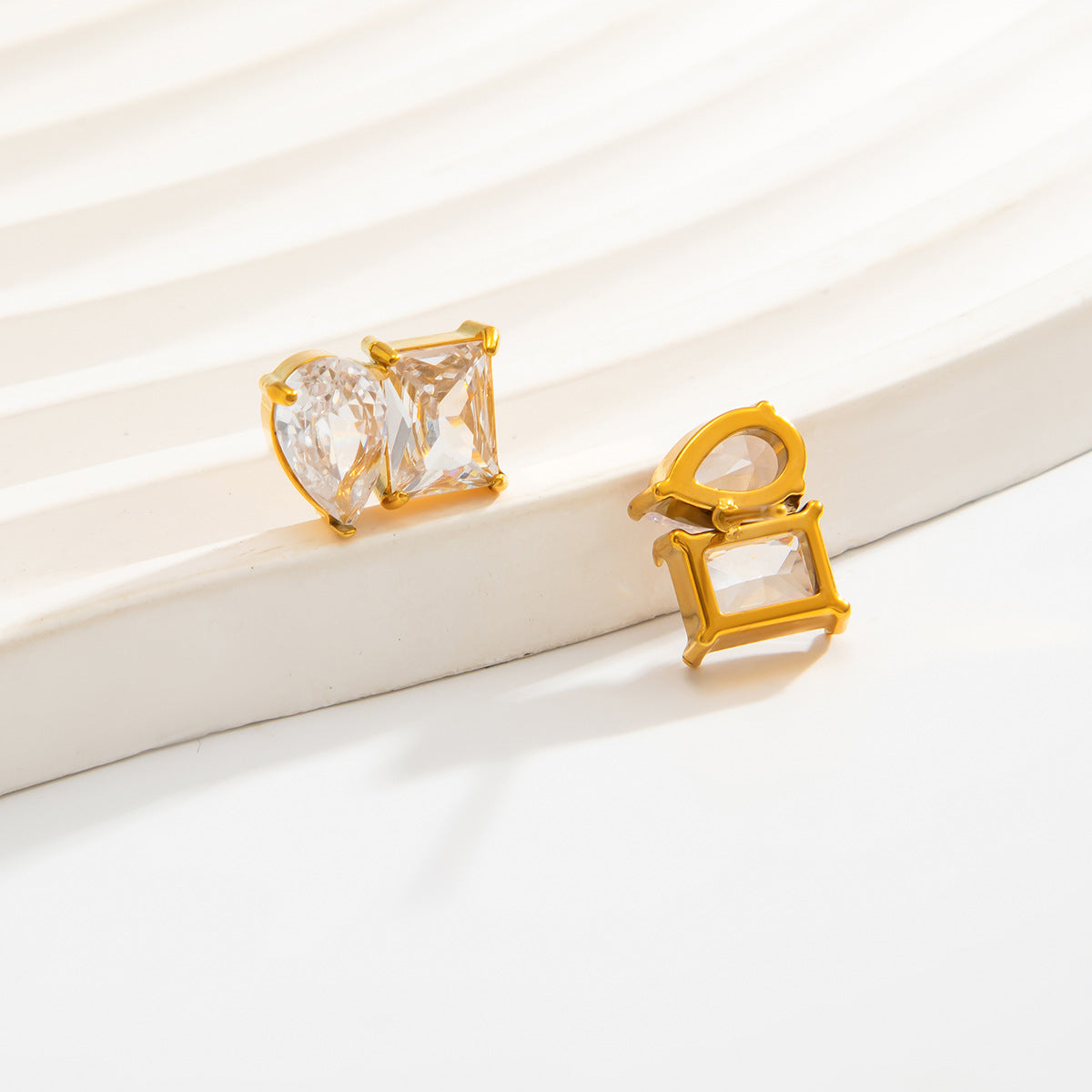 Planderful Vienna Verve Zircon Stud Earrings Stainless Steel Water Drop Square Design For Modern Women