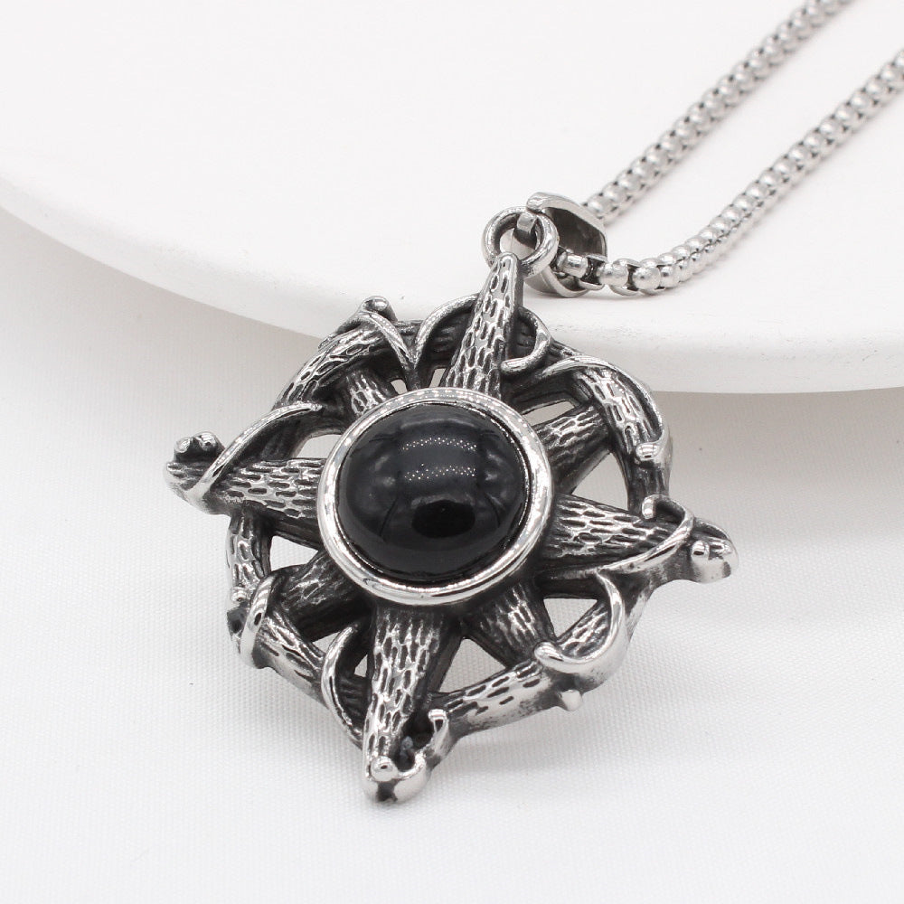Planderful Cross Pendant Unisex Titanium Steel Black Stone Protection Statement Durable Craft Jewelry For Everyone