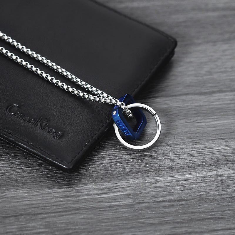 Planderful Everyday Genie Mens Titanium Steel Double Ring Necklace Does Not Fade Versatile Everyday Jewelry for Him