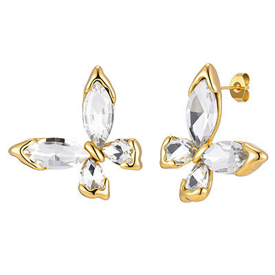 Stainless Steel Zircon Heart Earrings
