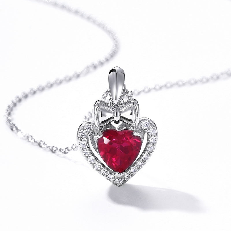 S925 Sterling Silver Gold-Plated Lab-Grown Ruby Heart Pendant Necklace