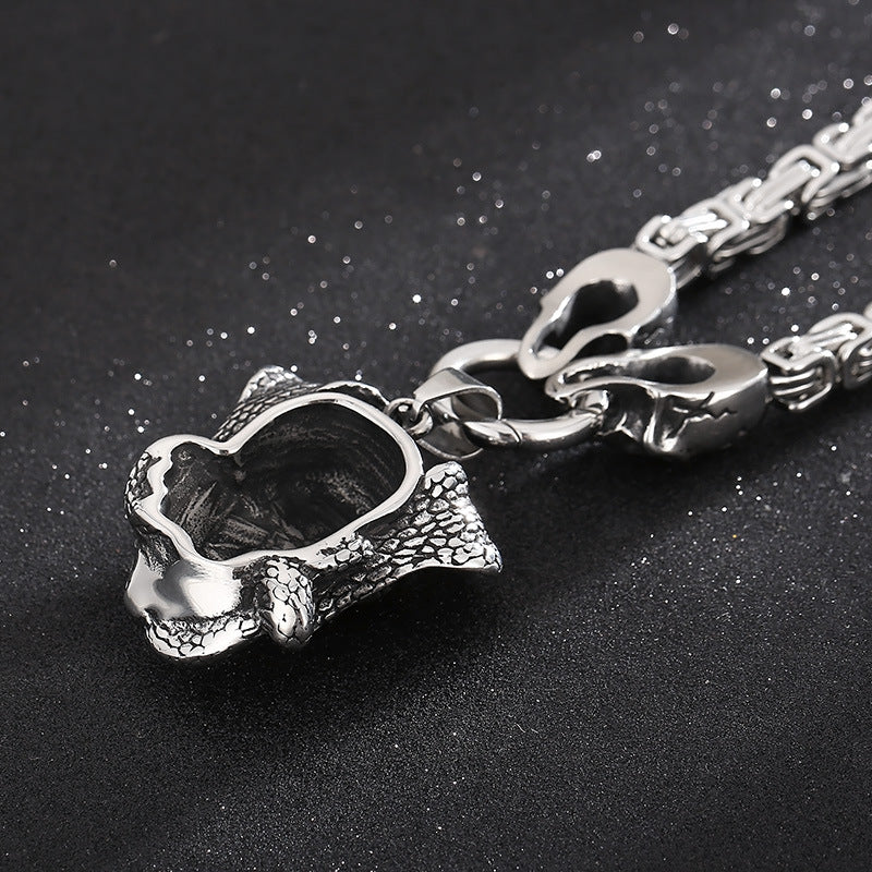 Retro Punk Ghost Head Pendant Necklace - Dark Snake King Skull Men's Titanium Steel Chain