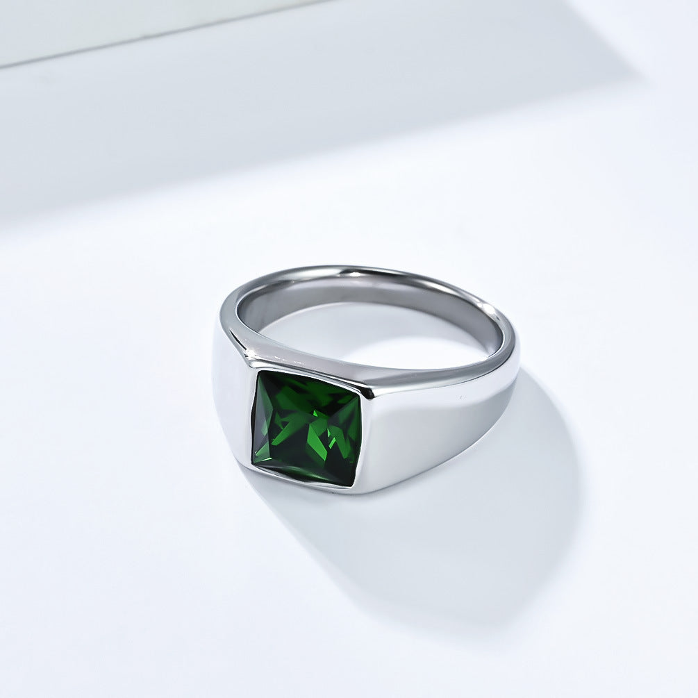 Planderful Mens Titanium Ring With Diamond Cut Glass Gem Durable Fashion Jewelry For Men Edition