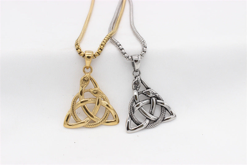 Titanium Steel Snake Triangle Pendant For Men And Unisex Durable Protection Symbol Everyday Genie Planderful