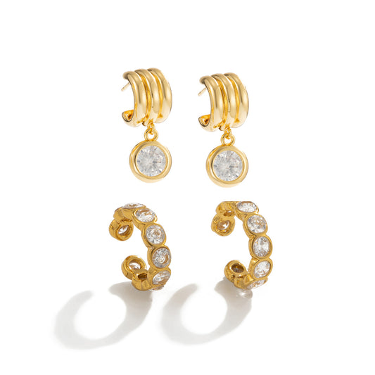 Planderful Vienna Verve Stainless Steel Zircon Ear Clip Cuff Earrings for Trendy Women Statement