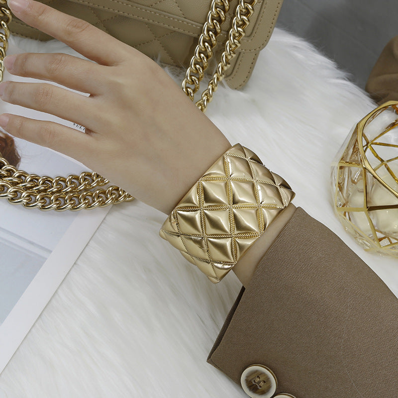 Golden Wide Women's Fashion Bracelet - Vienna Verve Collection - Handcrafted Metal Jewelry