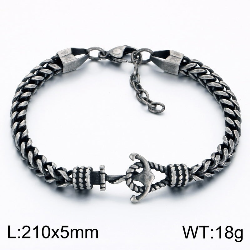 Punk Front & Back Chain Adjustable Bracelet Nautical Anchor Layered Keel Chain