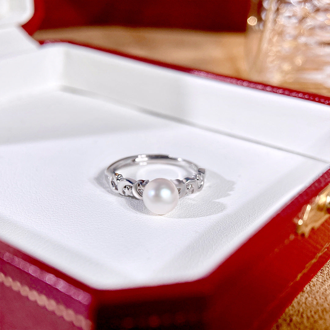 S925 Sterling Silver Freshwater Pearl Ring — Adjustable