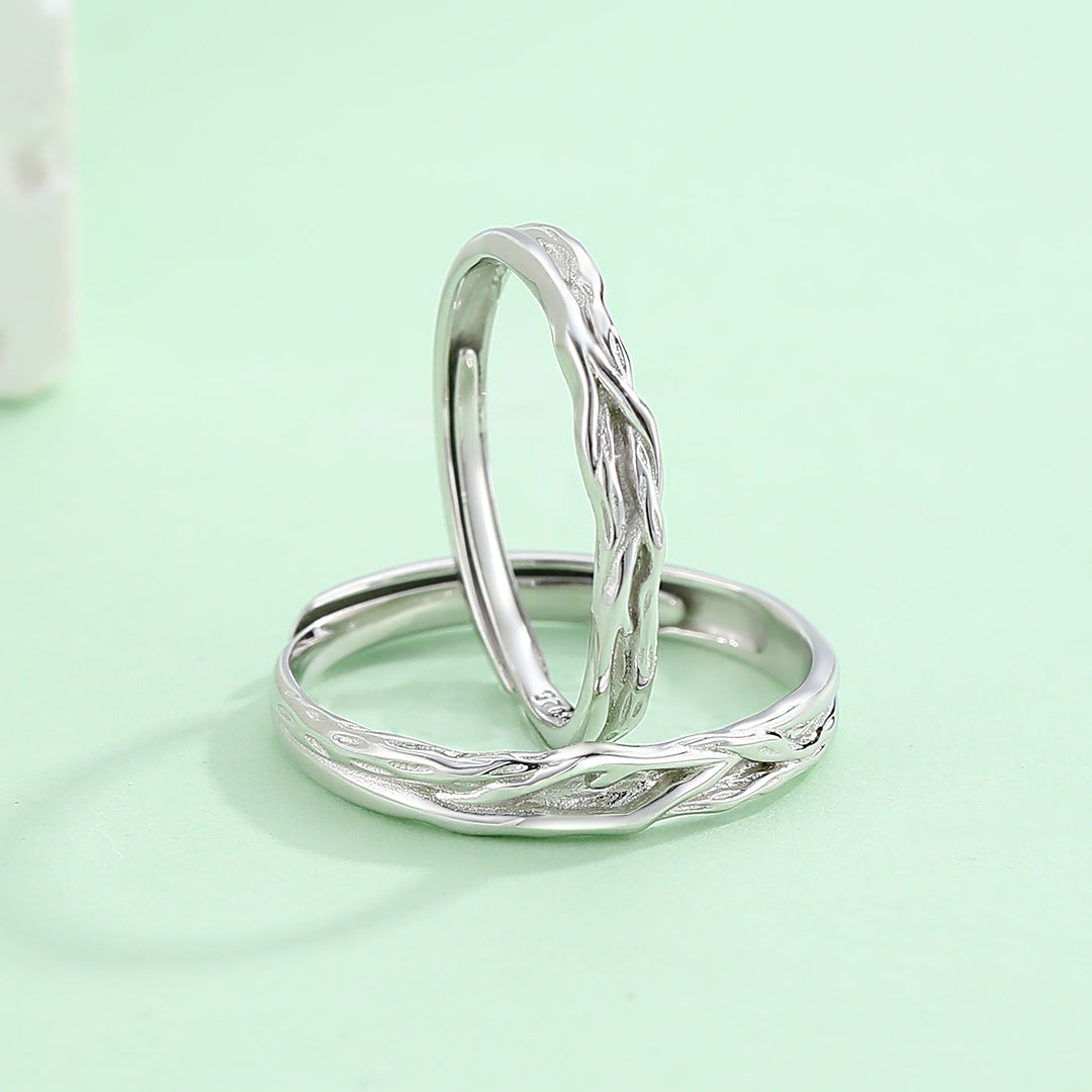 Planderful S925 Sterling Silver Ivy Love Open Couple Ring For Girlfriend Adjustable Gift