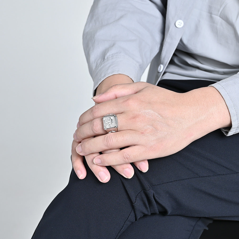 Planderful Personalized Crown Ring for Men Stainless Steel Titanium Alloy Bold Gift for Him Sizes 8 to 12