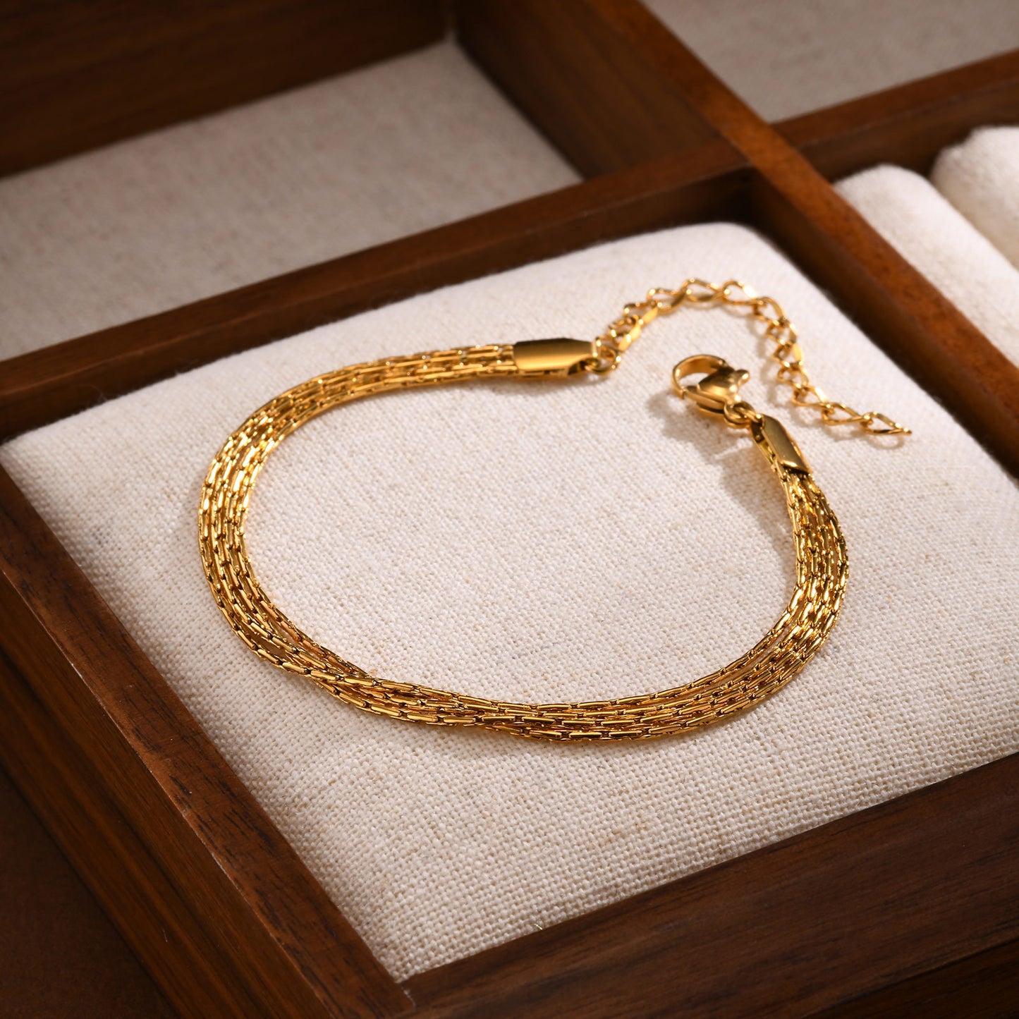 Ladies Jewelry Stainless Steel Hammer Round Chain Bracelet Gold