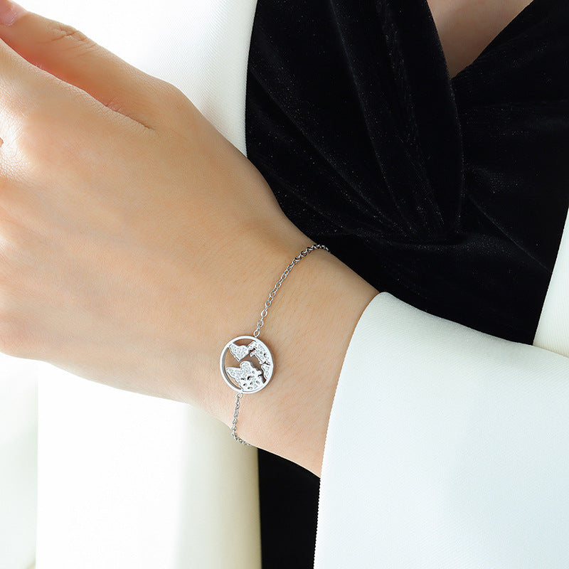 French Elegance Jewelry Set with Zircon Map Necklace, Rose Gold Finish - Ideal for Valentine's Day Gift