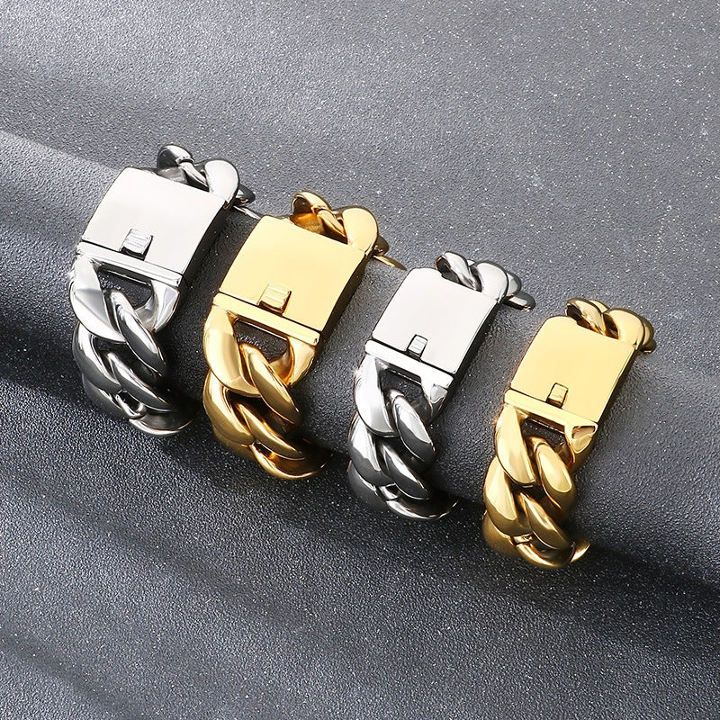 Wide – Hip-Hop Vacuum Plated 25/30mm Cuban Chain Titanium Steel Bracelet