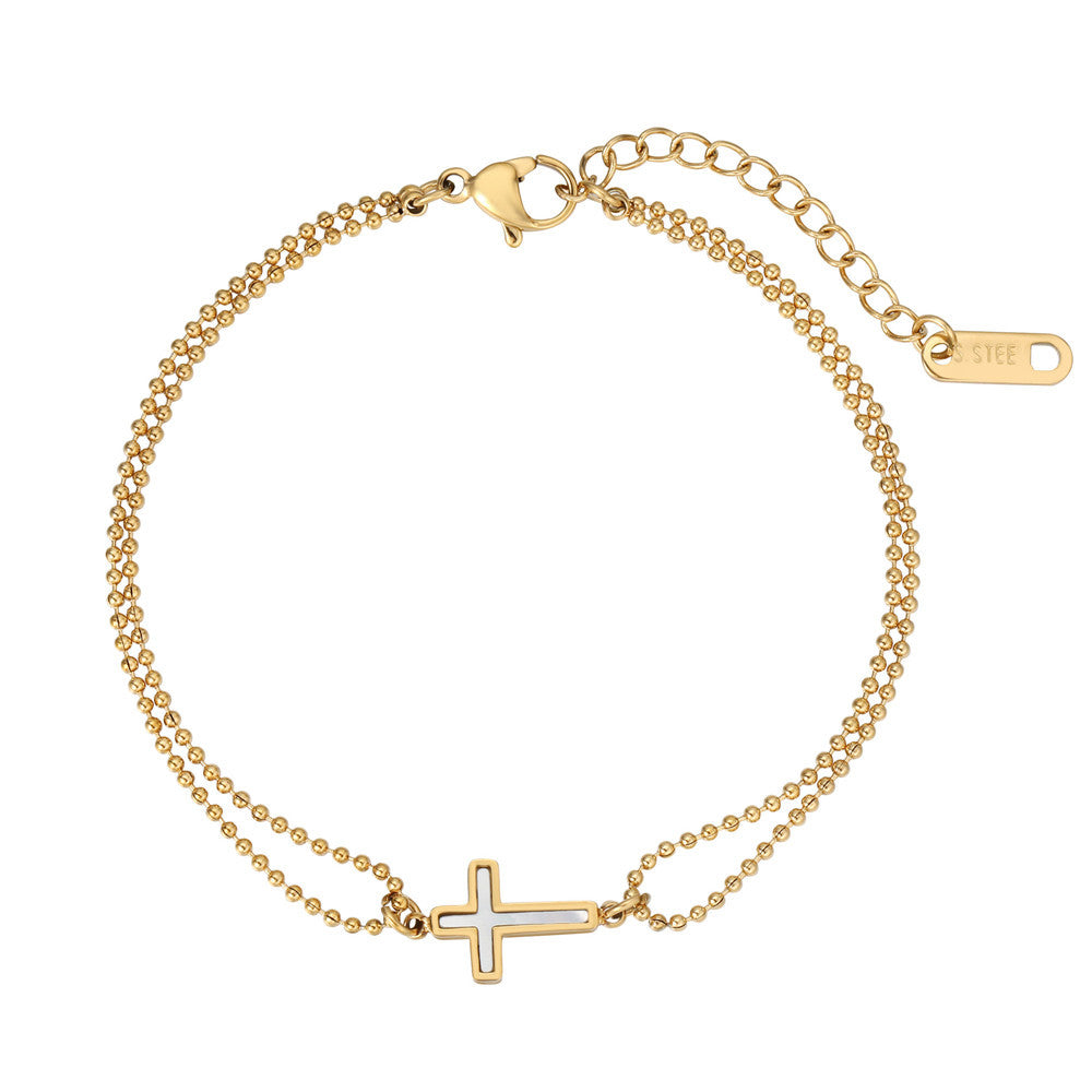 Titanium Steel Bracelet For Women By Planderful Double Layer Shell Cross Design Everyday Genie Collection