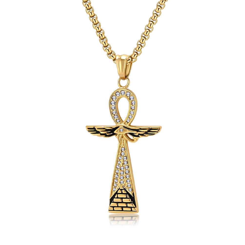 Planderful Anka Cross Necklace Titanium Steel For Men Vintage Egyptian Pendant Durable Bold Style