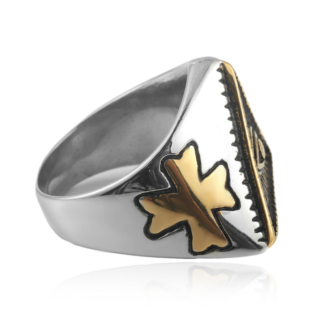 Titanium Steel Masonic Eye Ring for Men - Retro Stainless Steel Design in Sizes 7-13