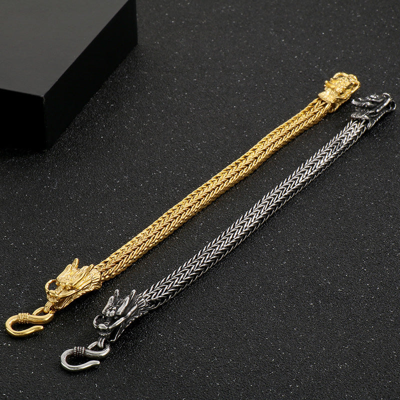 Double Dragon Head Keel Chain Bracelet – Figure-Eight Clasp Stainless Steel Men's