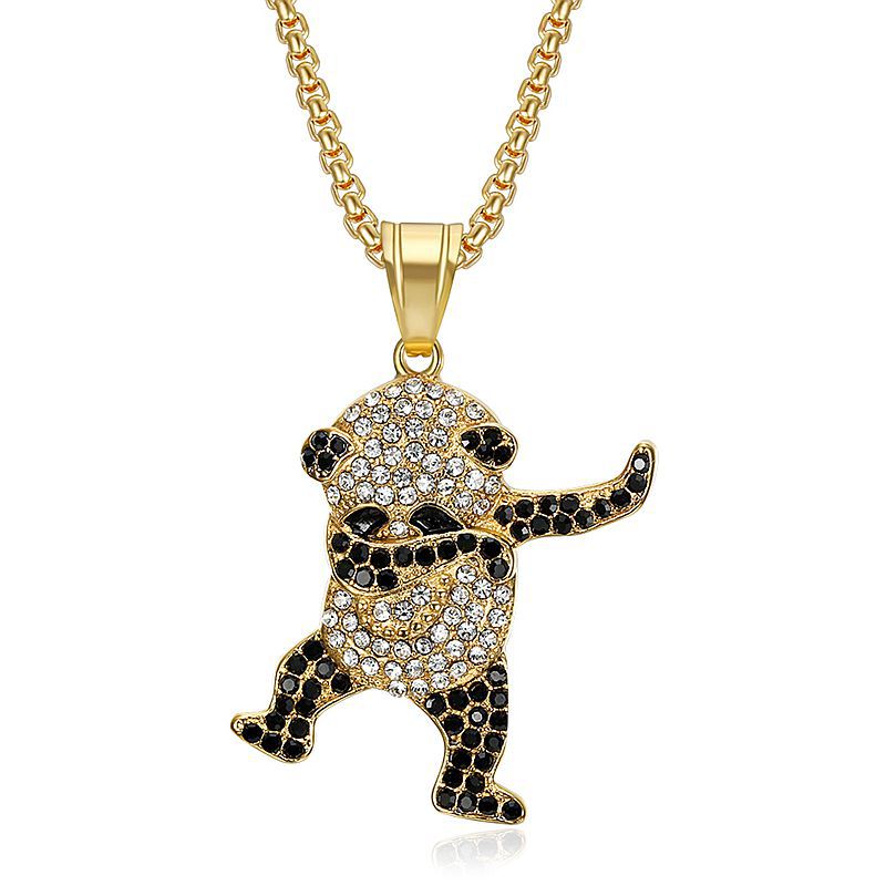 Steel Necklace - Statement Panda Pendant Necklace With Rhinestones West Coast Hip Hop Inspired