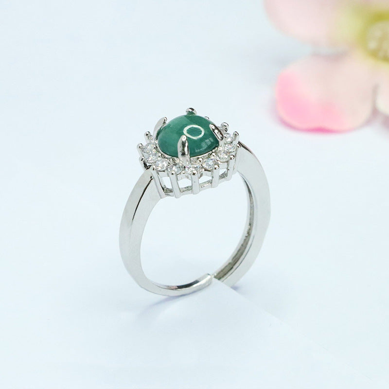 Blue-Water Jadeite Sunflower Ring