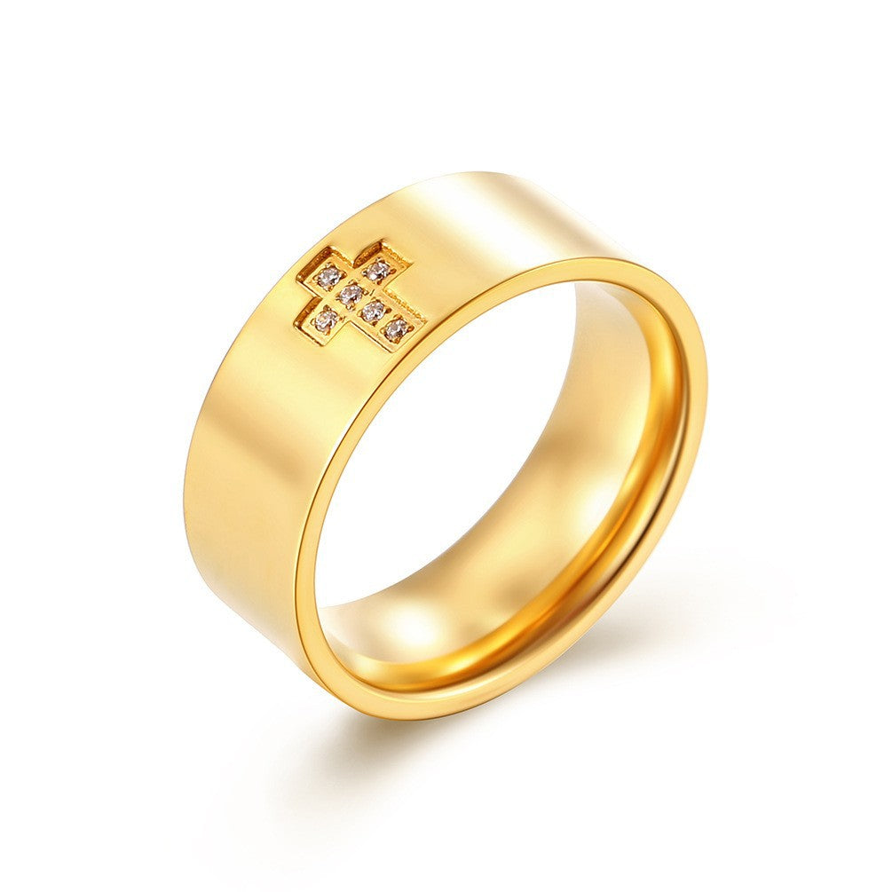 Planderful Everyday Genie Mens Korean Style Zircon Cross Ring Glossy Simple Personality Trendy Accessory