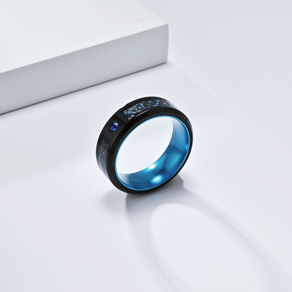 Planderful Titanium Dragon Ring For Men Nibelongen Pattern Two Color Inlaid Personalized Domineering Style Size 7 To 12