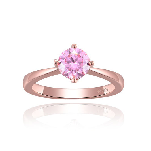 Planderful Pink Moissanite Ring S925 Silver Plated Rose Gold For Women 1.0 Ct D Color VVS3EX Sparkling Daily Jewelry