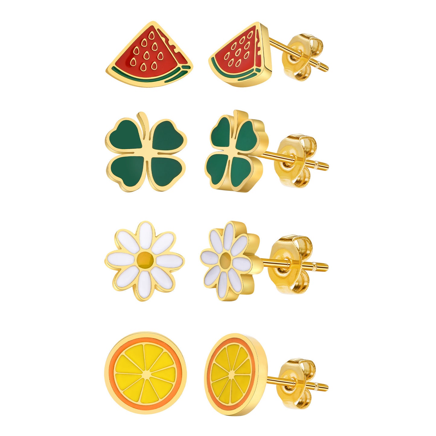 Stainless Steel Fashionable Fresh Epoxy Watermelon Clover Earrings