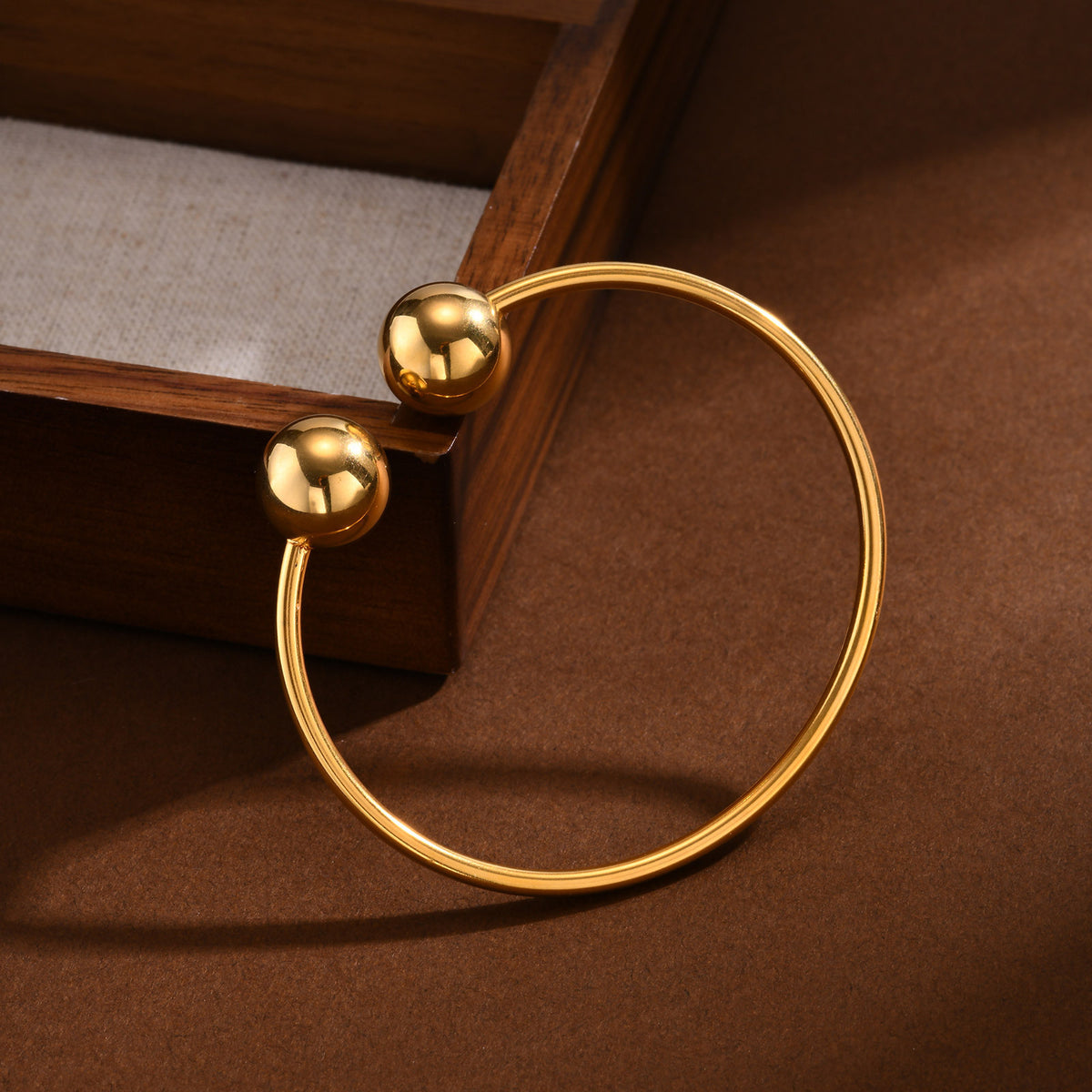 Stainless Steel Ball Open Bracelet Gold Ladies