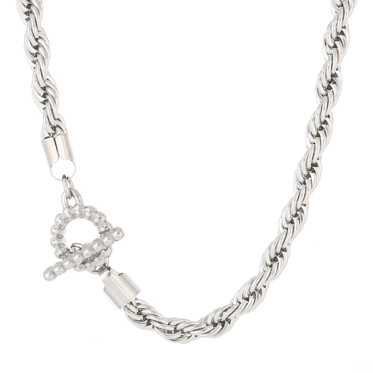 Custom Hip Hop Twill Skull Button Chain Necklace for Men - Stainless Steel Twist Design