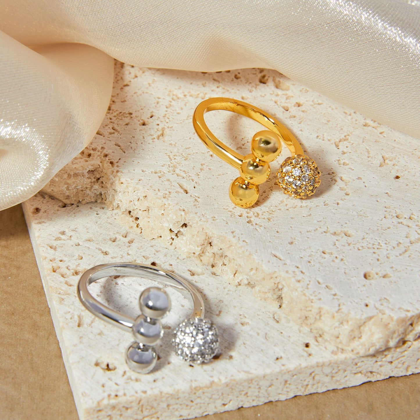 Modern Geometric Copper Open Band Ring with Zircon Detail