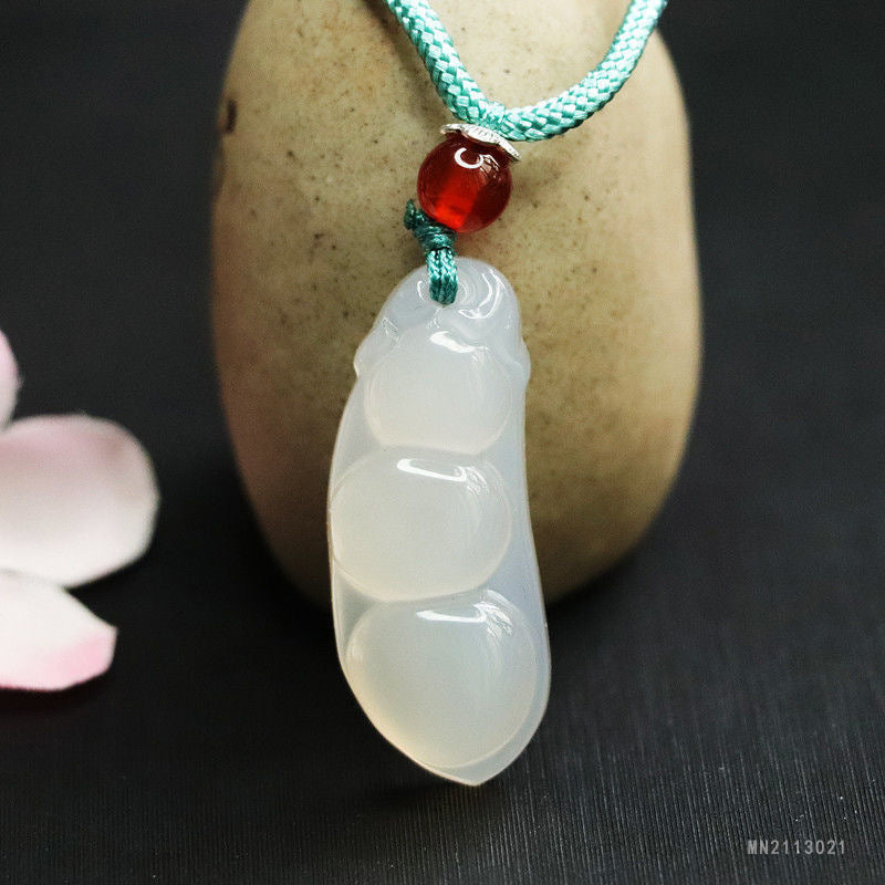 White Chalcedony Fortune Bean Pendant