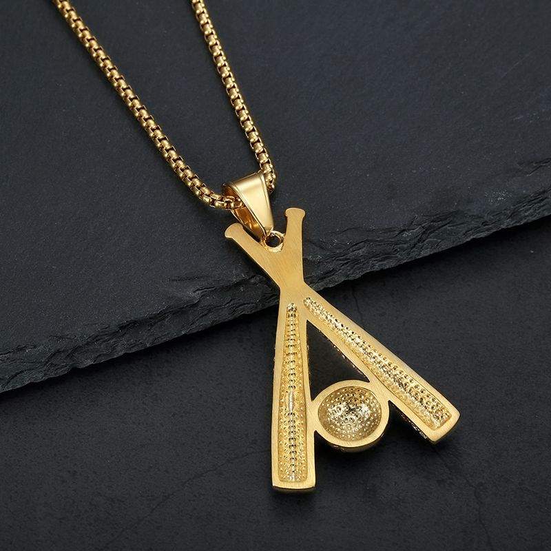 Hip Hop Jewelry Baseball Pendant Necklace Stainless Steel Gold Plated Zircon Planderful Everyday Genie
