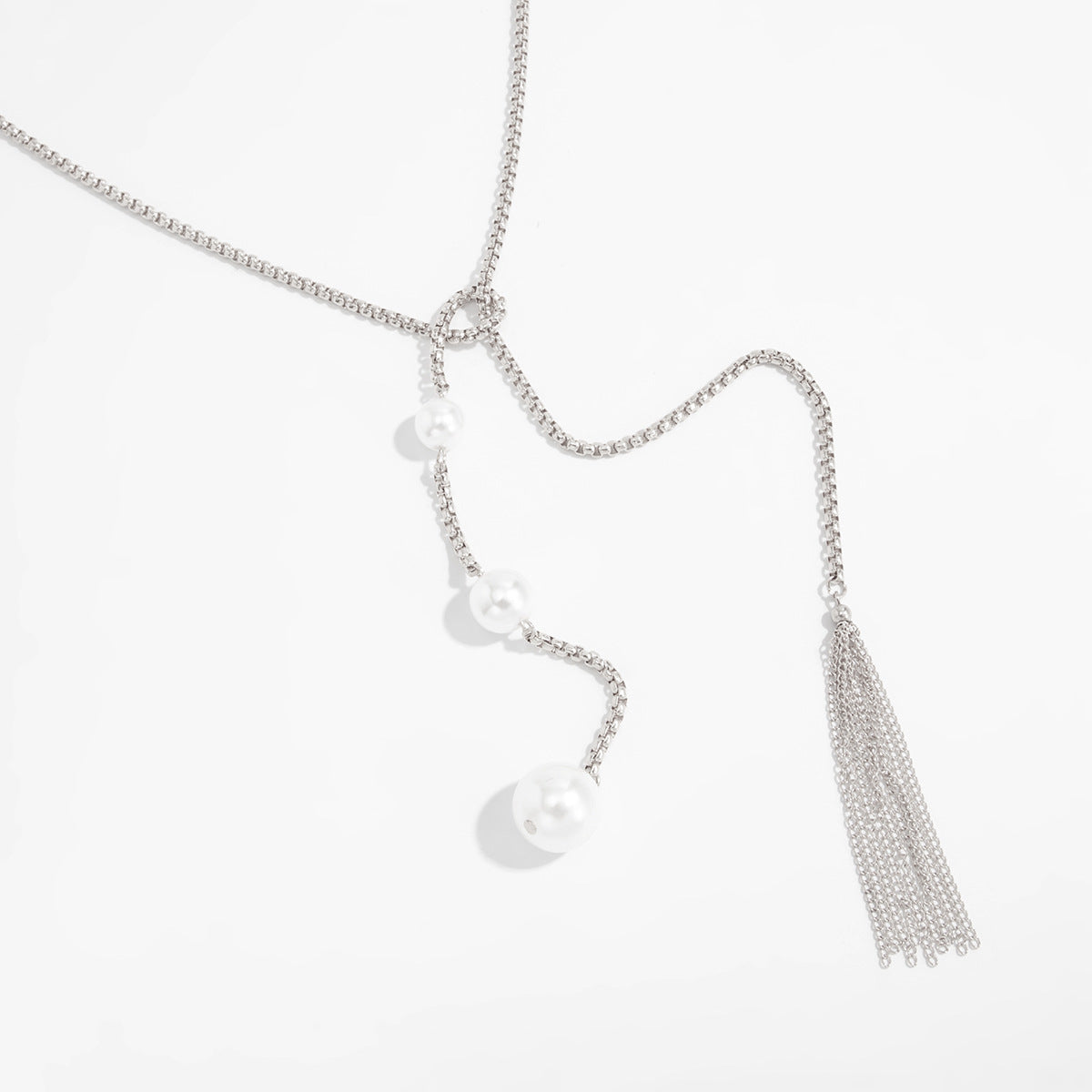 Long Y-Shaped Knotted Pearl Necklace Chain Back Chain Multi-Purpose Round Bead