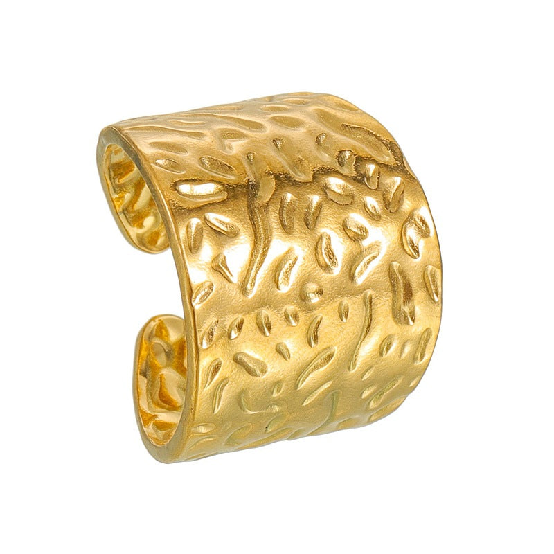 Planderful Stainless Steel Wide Open Ring With Irregular Texture Adjustable Unisex Statement Jewelry For Women And Men