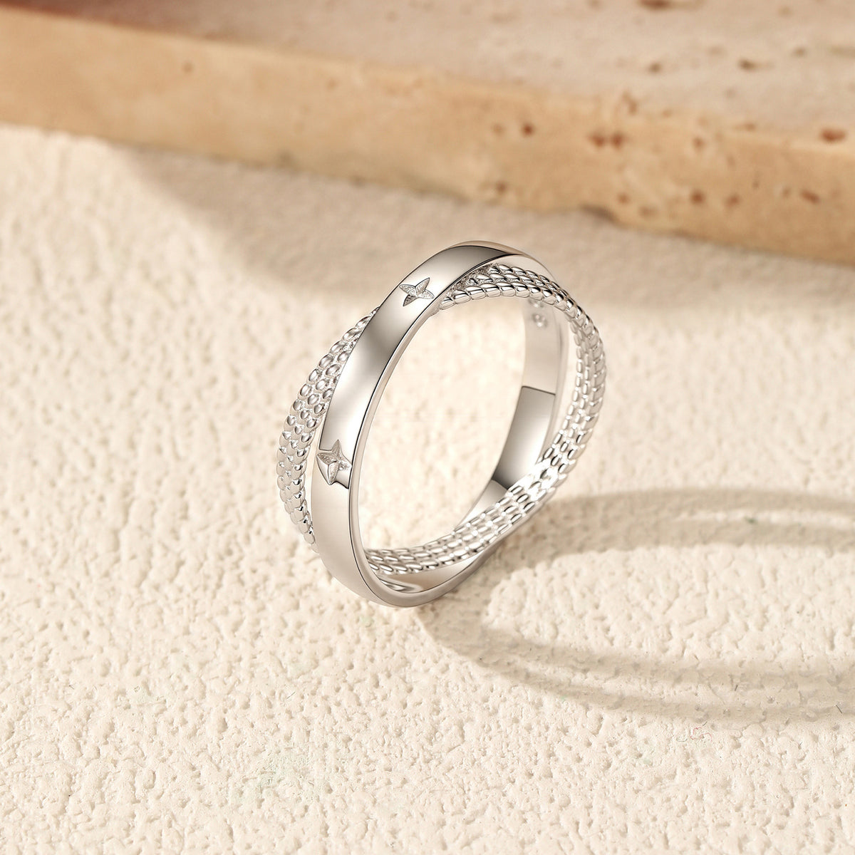 925 Sterling Silver Cross Star Ring