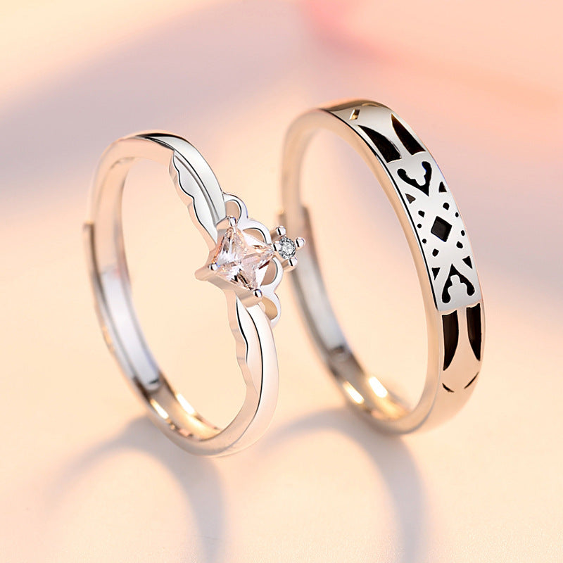Planderful 925 Sterling Silver Couple Ring Elegant Princess Knight Design Adjustable For Women Gift