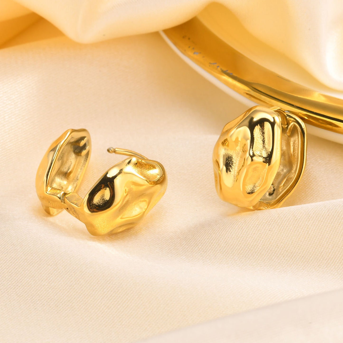 Earrings Earrings Stainless Steel Irregular Hammer Earrings Gold Ladies